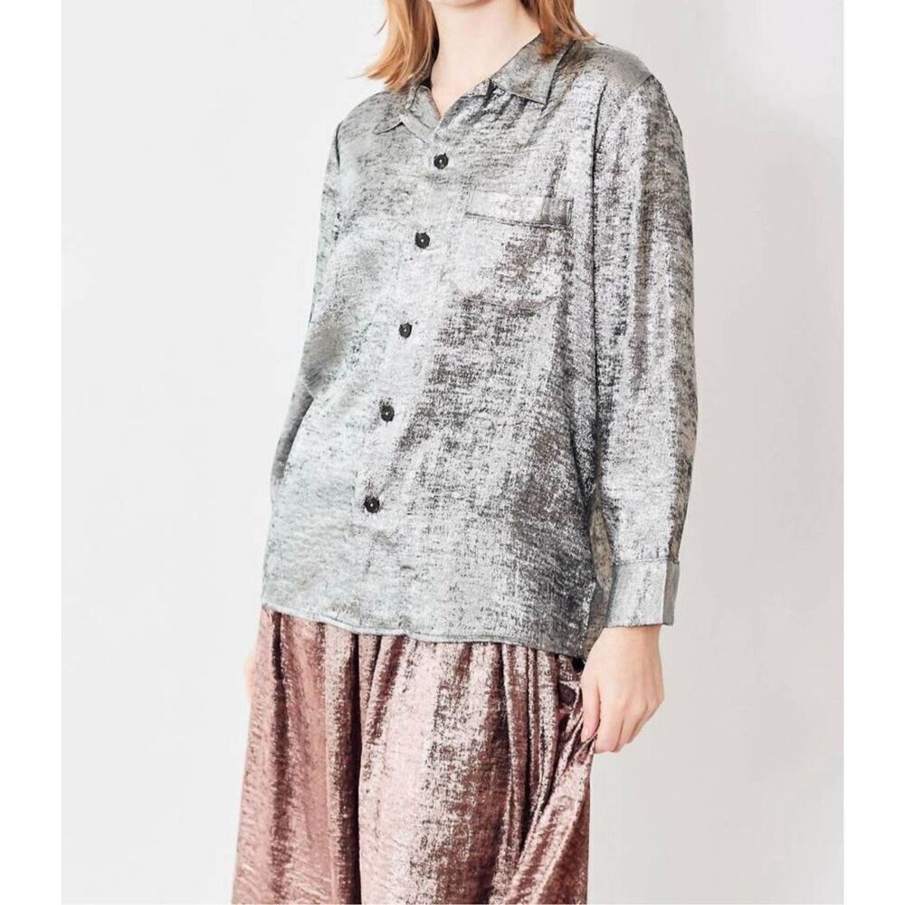 THE GREAT. Bask Top Blouses in Silver Size 2 (medium)